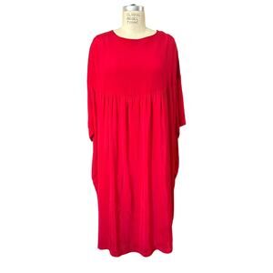 Alpha 60 100% Silk Relaxed Midi Dress in Vibrant Red Size Large